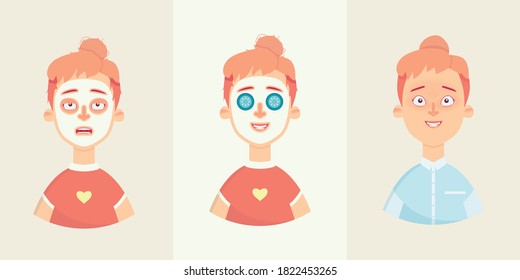 Girl Cartoon Character Sleepy or Ready to Work. Disheveled and groomed