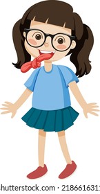 Girl-Cartoon-Charakter mit Zungenbrecher-Illustration