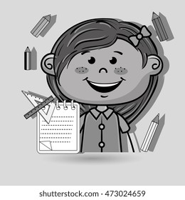 girl cartoon child notebook vector illustration design