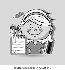 girl cartoon child notebook vector illustration design