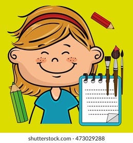 girl cartoon child notebook vector illustration design