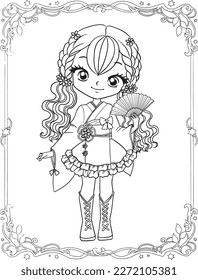 Girl Cartoon Doodle kawaii Anime Farbseite süße Illustration Clip Art chibi Manga