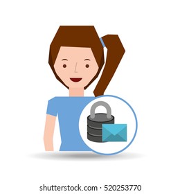 girl cartoon email envelope data vector illustration eps 10