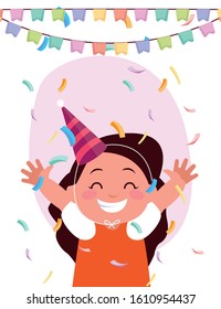 girl cartoon with hat design, Happy birthday card celebration decoration surprise party anniversay and invitation theme Vector illustration
