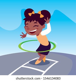 Girl cartoon with hula hoop design, Kid childhood little people lifestyle and person theme Vector illustration