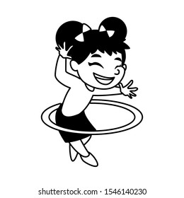 Girl cartoon with hula hoop design, Kid childhood little people lifestyle and person theme Vector illustration