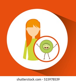 girl cartoon and kiwi cute fruit icon vector illustration eps 10