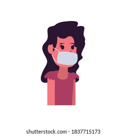 Girl cartoon with mask flat style icon design of Medical care health emergency aid exam clinic and patient theme Vector illustration