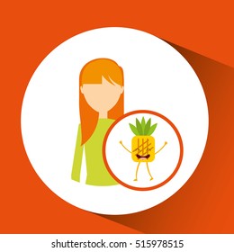 girl cartoon and pineapple cute fruit icon vector illustration eps 10