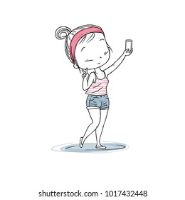 The girl cartoon of selfie vector icons for web design isolated on white background
