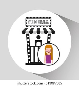 girl cartoon and ticket office icon cinema graphic vector illustraion eps 10
