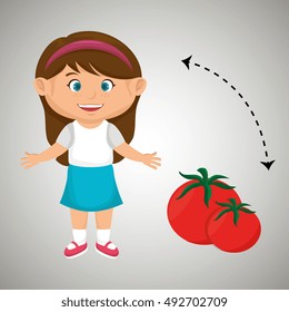 girl cartoon tomato vegetable health