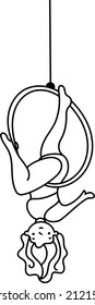 Girl cartoon upside down practicing circus lyre