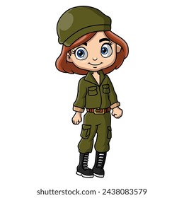 girl cartoon wearing costume army