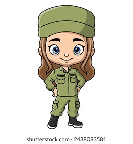 girl cartoon wearing costume army