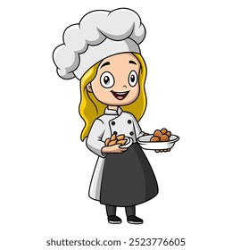girl cartoon wearing costume chef