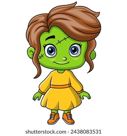 Girl cartoon wearing costume Frankenstein