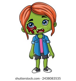 Girl cartoon wearing costume zombie