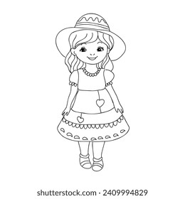Girl cartoon,vector illustration isolated on white background,coloring book pages.