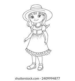 Girl cartoon,vector illustration isolated on white background,coloring book pages.