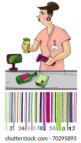 girl cashier - bar code