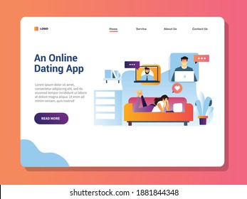 Girl in Casual Clothes Lies on Sofa and Dreams Ideas. Chat with other male in online date application Vector Illustration.