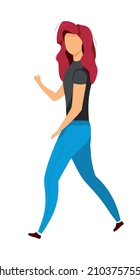 Girl in casual wear walk semi flat color vector character. Moving figure. Full body person on white. Waving hello isolated modern cartoon style illustration for graphic design and animation