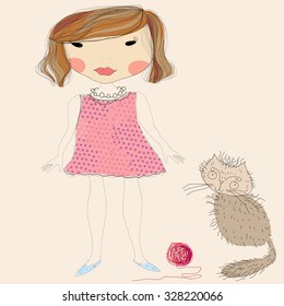 The girl and the cat.