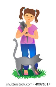 	 girl and cat