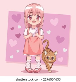 girl with cat anime style characters