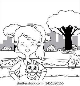 Girl with cat cartoon design