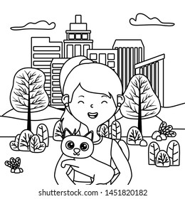 Girl with cat cartoon design