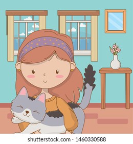 Girl with cat cartoon design