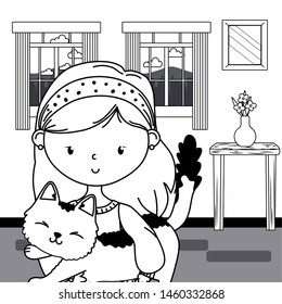 Girl with cat cartoon design