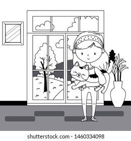Girl with cat cartoon design
