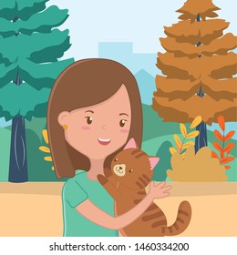 Girl with cat cartoon design