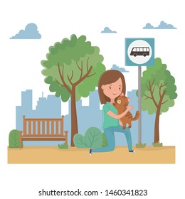 Girl with cat cartoon design