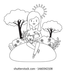 Girl with cat cartoon design