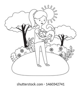 Girl with cat cartoon design