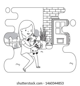 Girl with cat cartoon design