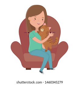 Girl with cat cartoon design
