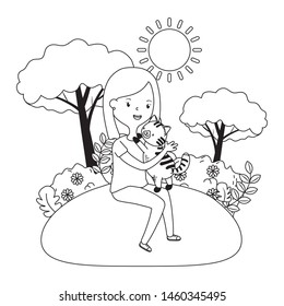 Girl with cat cartoon design