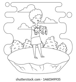 Girl with cat cartoon design