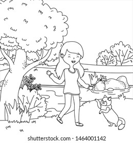 Girl with cat cartoon design