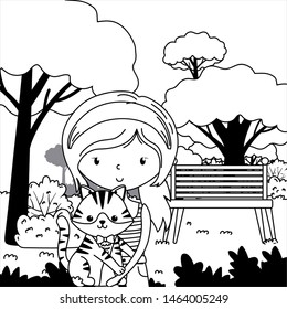Girl with cat cartoon design