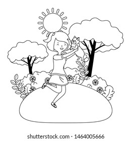 Girl with cat cartoon design