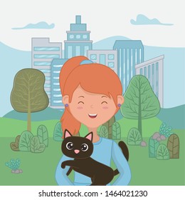 Girl with cat cartoon design