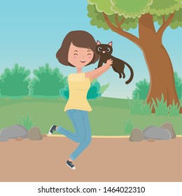 Girl with cat cartoon design