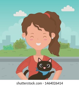 Girl with cat cartoon design