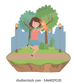 Girl with cat cartoon design
